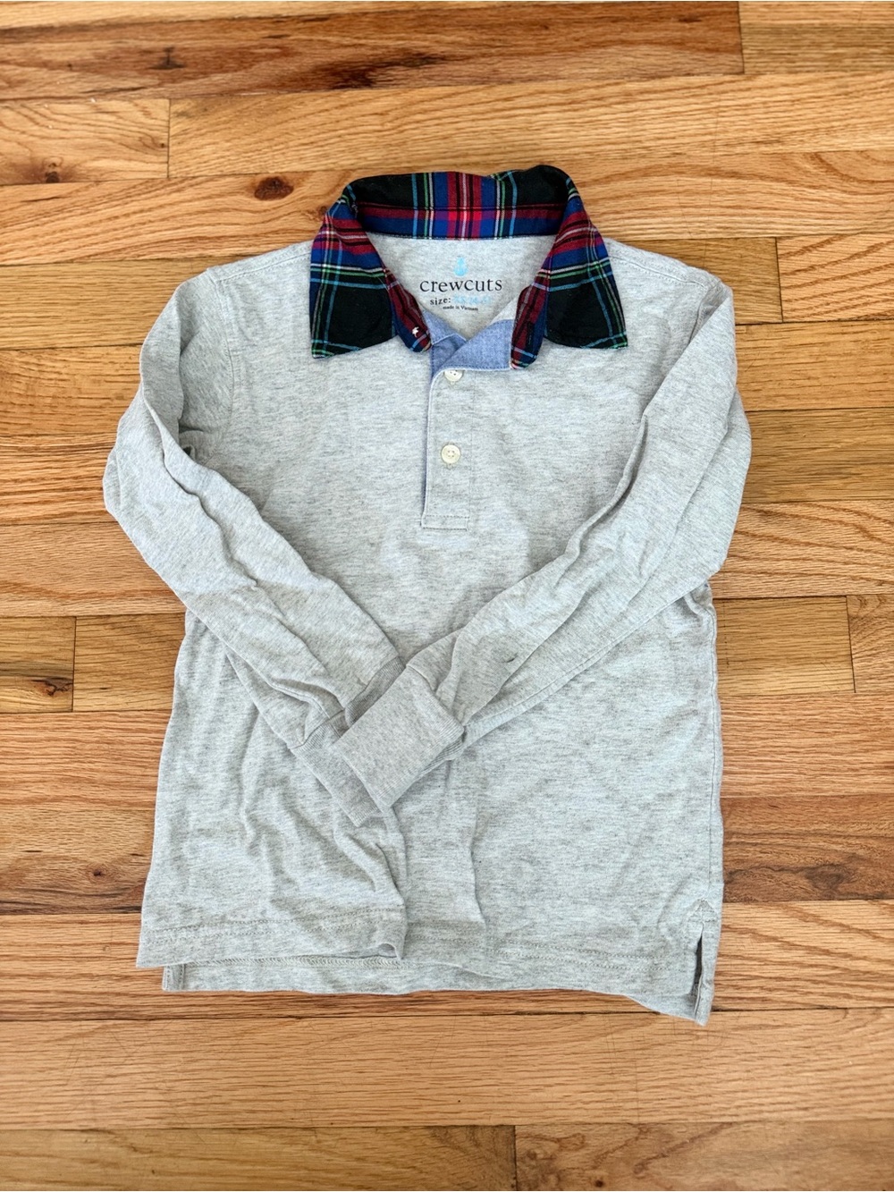 Crewcuts Light Gray Long Sleeve Polo with Plaid Collar